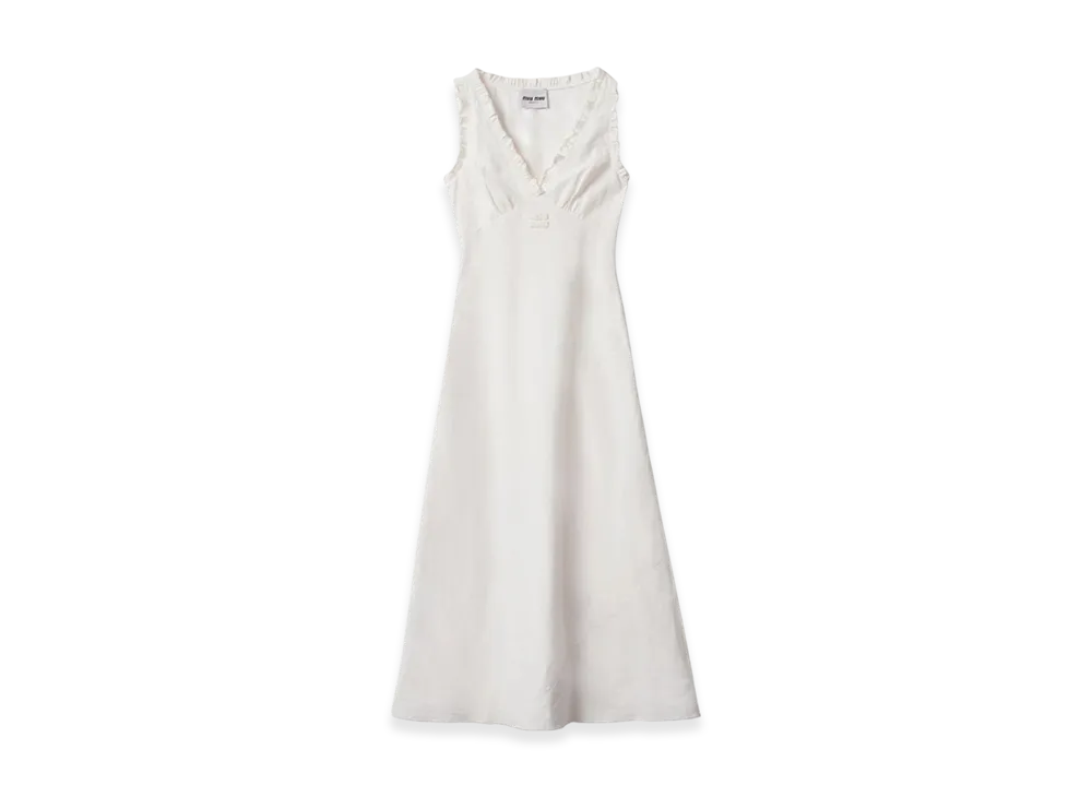 MIU MIU Women's Long Slubbed Canvas Dress "Ivory"