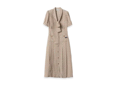 MIU MIU Women's Paisley Print Pleated Marocain Dress "Avory/Orange"