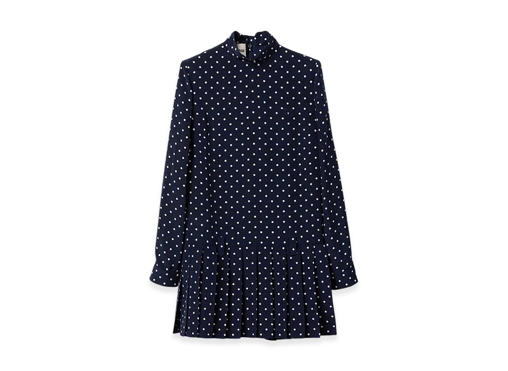 MIU MIU Women's Printed Crepe De Chine Dress "Blue/Ivory"