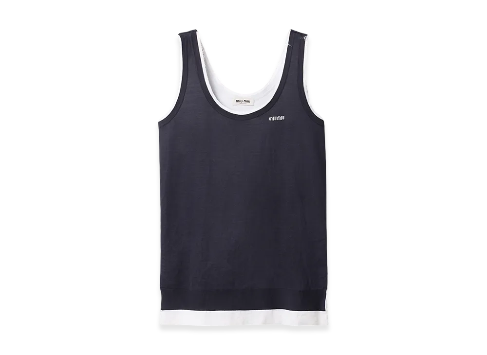 MIU MIU Women's Knit and Poplin Mini Dress "Blue/White"