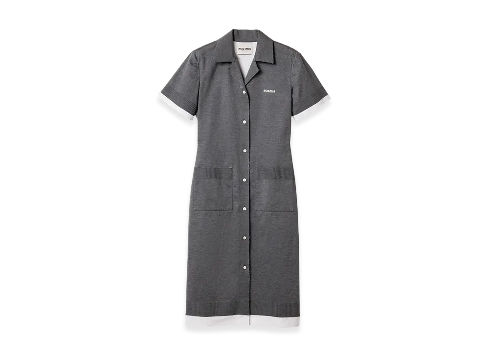 MIU MIU Women's Knit and Poplin Dress "Slate Grey/White"