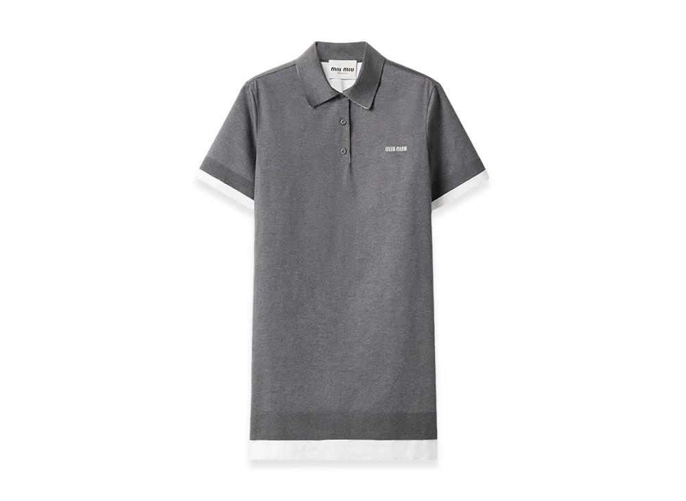 MIU MIU Women's Knit and Poplin Mini Dress "Slate Grey/White"