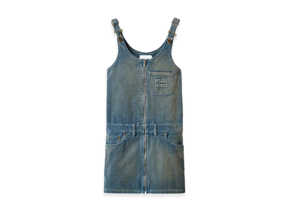 MIU MIU Women's Washed Corduroy Mini Dress "Sapphire Blue"