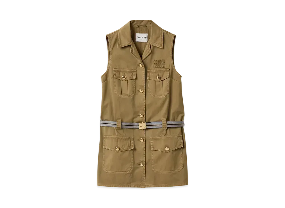 MIUMIU Women's Garment-Dyed Cotton Satin Dress "Olive"