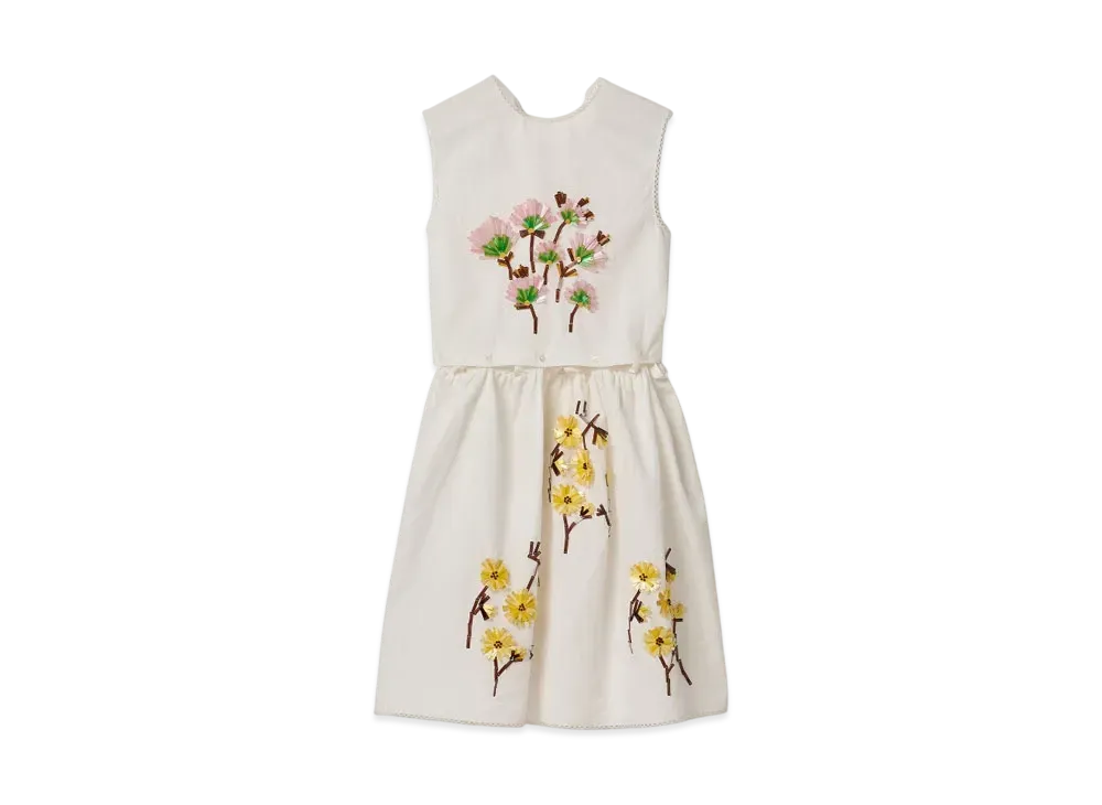 MIUMIU Women's Embroidered Poplin Dress "White/Yellow"