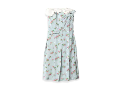 MIU MIU Women's Printed Marocain Dress "Icy White/Peach"