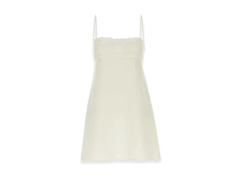 MIU MIU Women's Short Dress in Flamed Canvas with Embroidery "White"