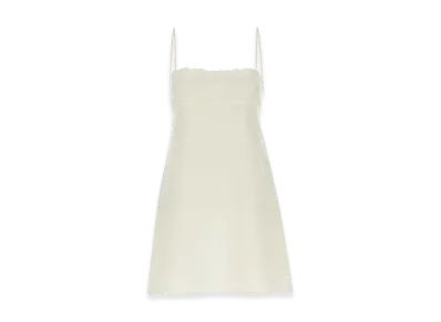 MIU MIU Women's Short Dress in Flamed Canvas with Embroidery "White"