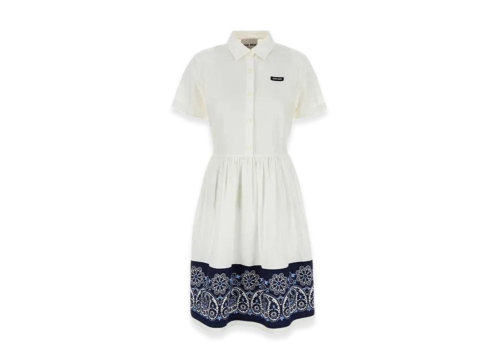 MIU MIU Women's Cotton Blend Shirt Dress "White"