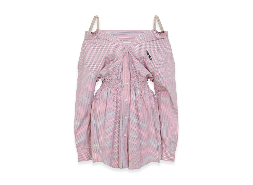 MIU MIU Women's Elasticated Waistband Striped Shirt Mini Dress "Rose"