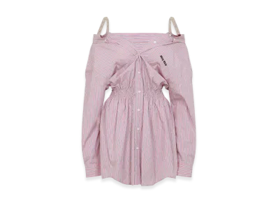 MIU MIU Women's Elasticated Waistband Striped Shirt Mini Dress "Rose"