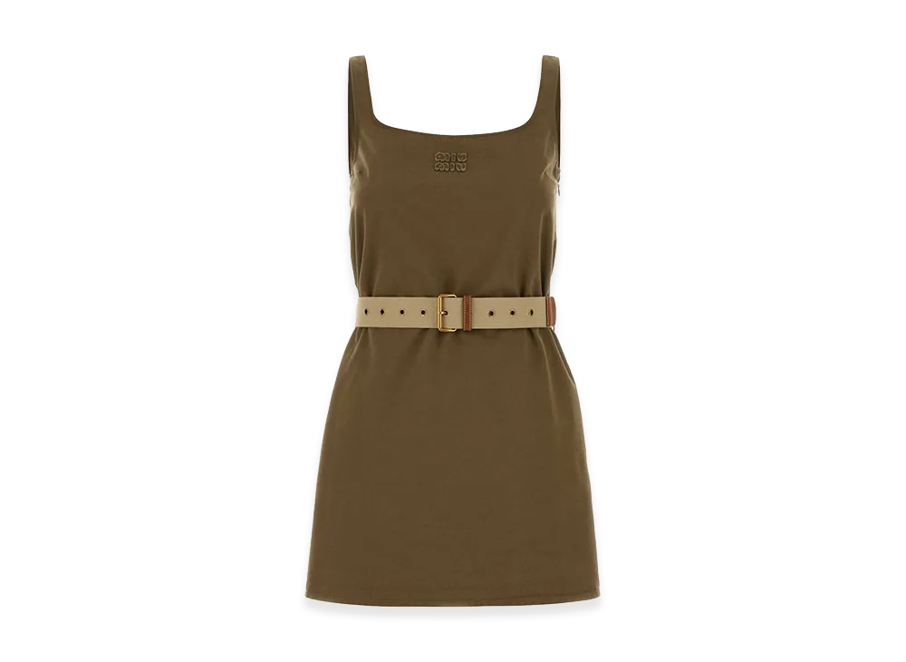 MIU MIU Women's Gabardine Mini Dress "Khaki Green"