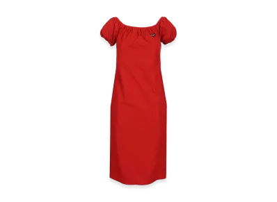 MIU MIU Women's Boat Neckline Cotton Poplin Midi Dress "Red"