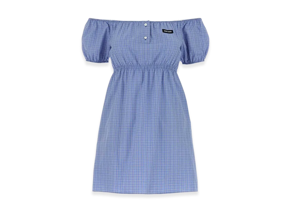 MIU MIU Women's Plaid-Pattern Popeline Mini Dress "Lightblue"
