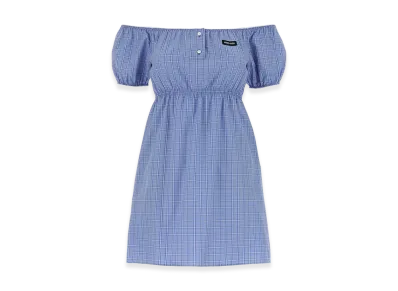 MIU MIU Women's Plaid-Pattern Popeline Mini Dress "Lightblue"