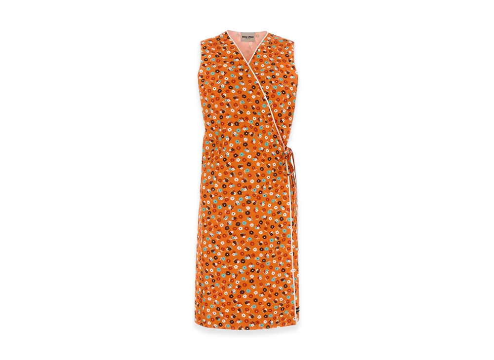 MIU MIU Women's Printed Poplin Dress "Orange"