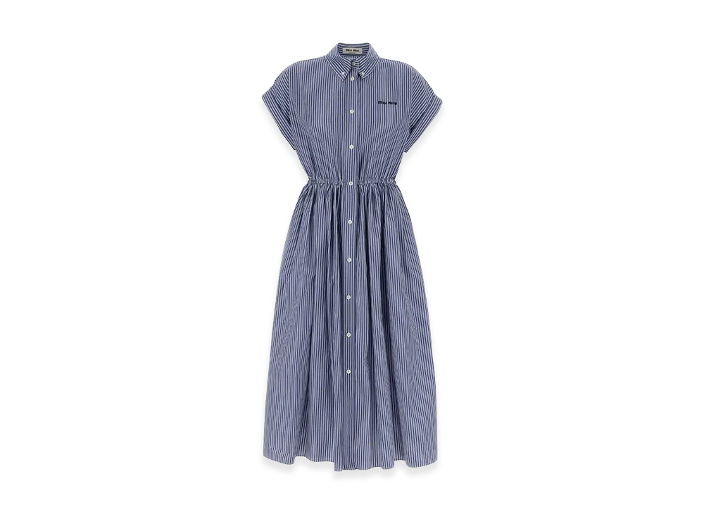 MIU MIU Women's Embroidered Poplin Shirt Dress "Stripped"