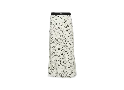 MIU MIU Women's Heart-Print Crepe De Chine Midi Skirt "Ivory/Black"