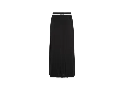 MIU MIU Women's Crepe De Chine Pleated Midi Skirt "Black"