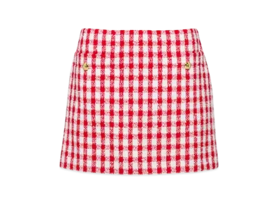 MIU MIU Women's Gingham Check Boucle Skirt "White/Red"