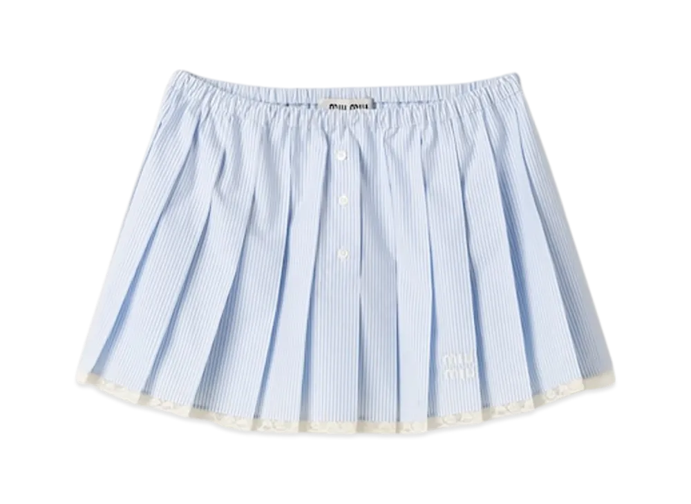 MIU MIU Women's Poplin Miniskirt "White/Light Blue"