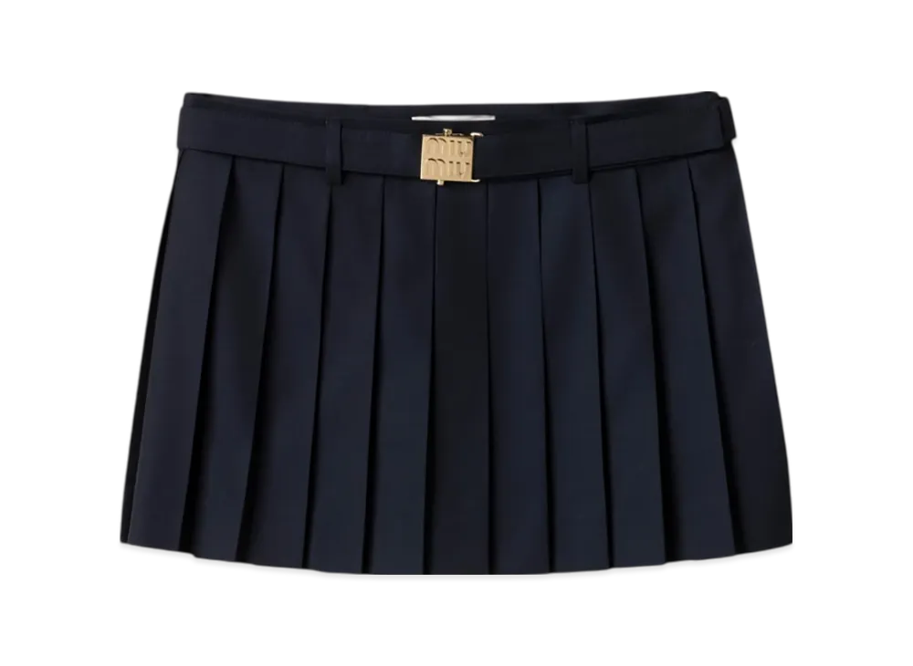 MIU MIU Women's Pleated Batavia Mini Skirt "Navy"