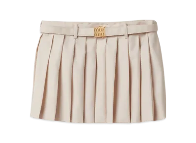 MIU MIU Pleated Batavia Mini Skirt "Natural"