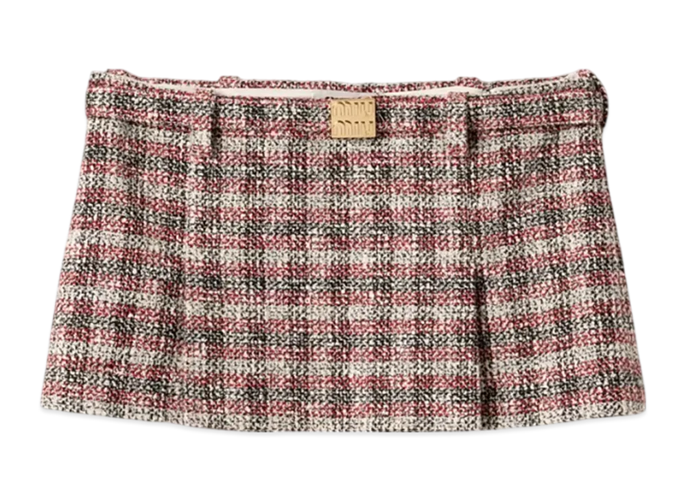 MIU MIU Women's Check Mini Skirt "Pomegranate Yellow/Red"