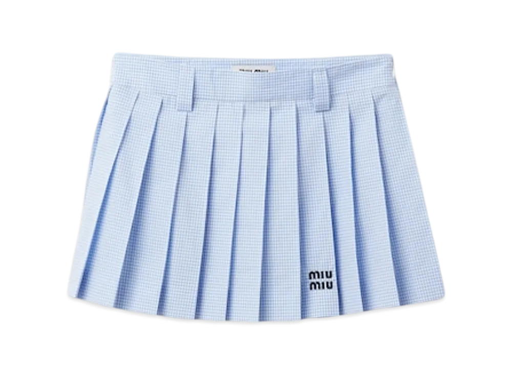 MIU MIU Women's Gingham Check Skirt "White/Light Blue"