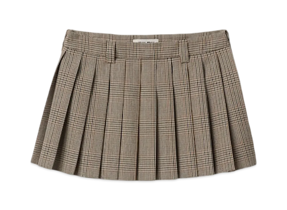 MIU MIU Women's Prince of Wales Check Skirt "Tobacco"