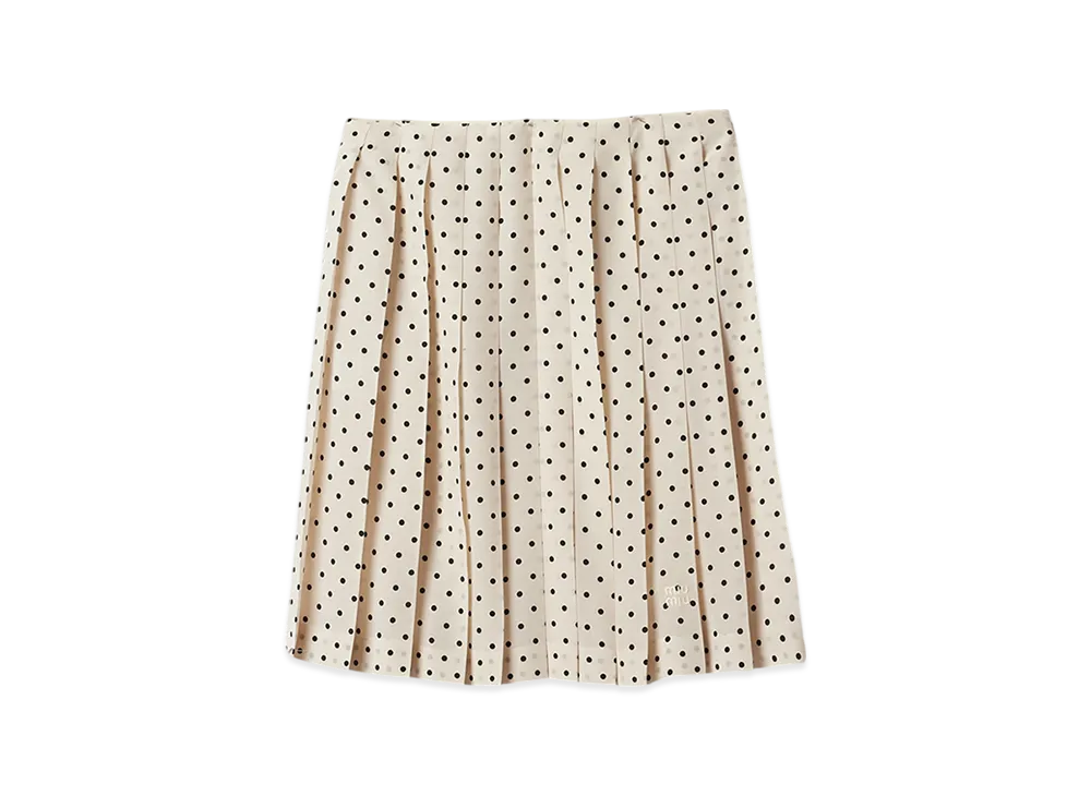 MIU MIU Women's Polka-Dot Crepe De Chine Skirt "Ivory/Black"