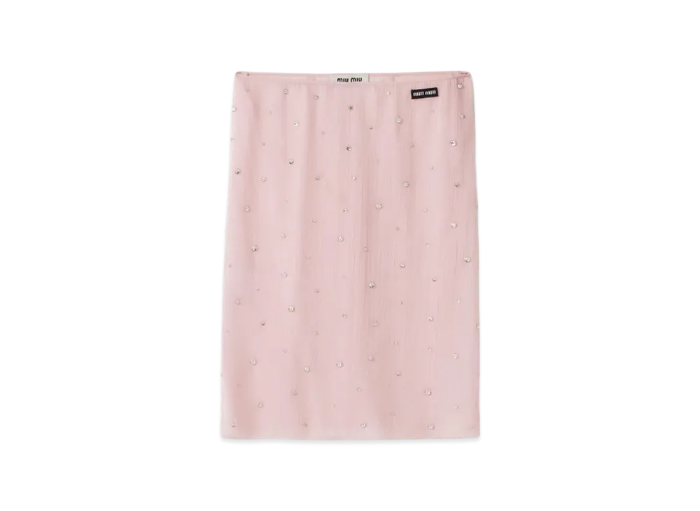 MIU MIU Women's Embroidered Chiffon Skirt "Alabaster Pink"