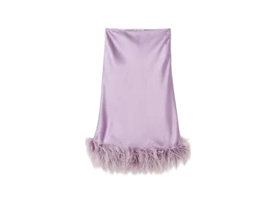 MIU MIU Women's Feather Trimmed Satin Skirt "Lilac"