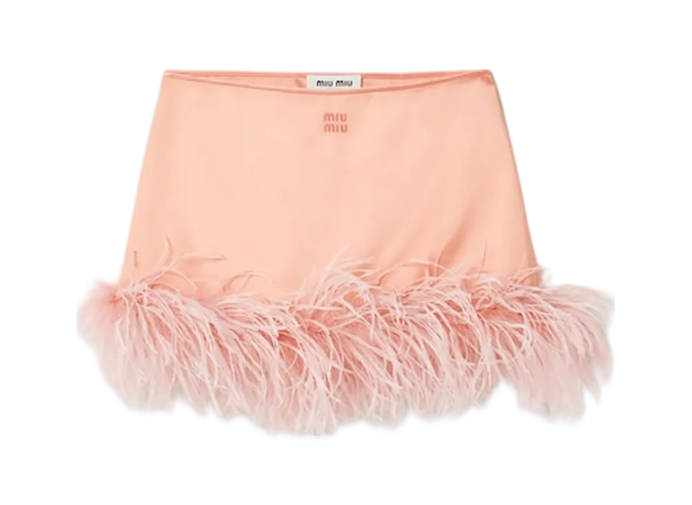 ミュウミュウ レディース フェザートリム サテン ミニスカート