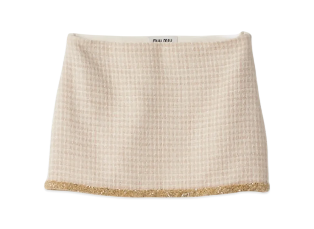MIU MIU Women's Check Tweed Miniskirt "Avory/Albino White"