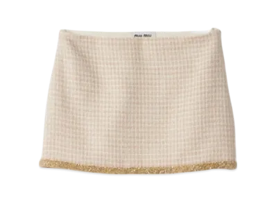 MIU MIU Women's Check Tweed Miniskirt "Avory/Albino White"