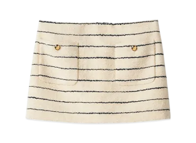 MIU MIU Women's Striped Boucle Miniskirt "Ivory/Blue"