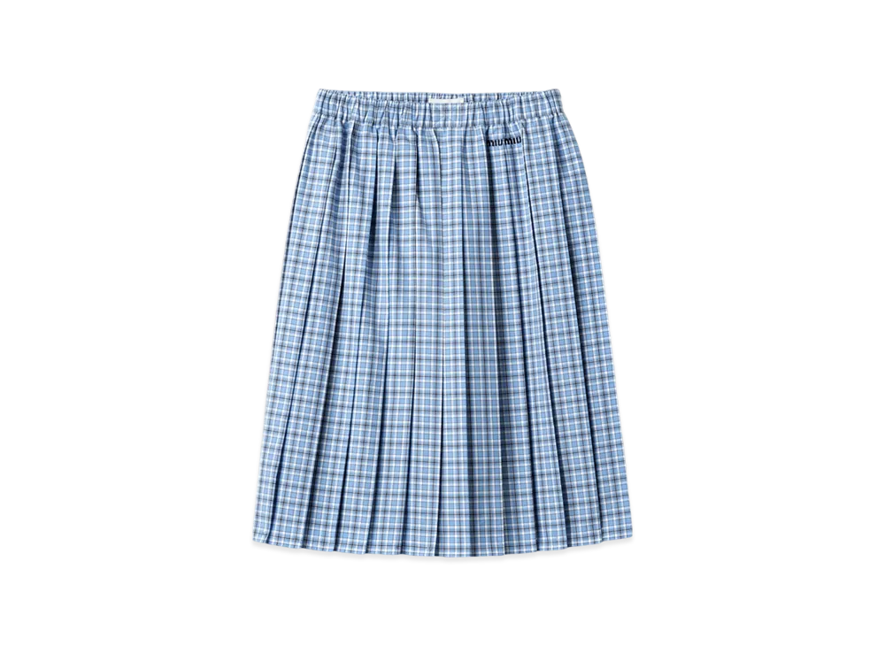 MIU MIU Women's Pleated Check Skirt "Celeste/Blue"