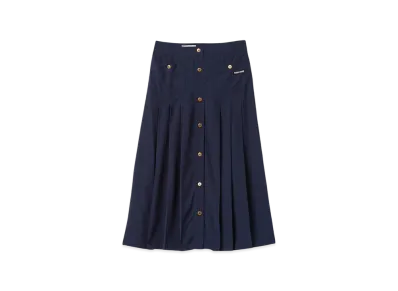MIU MIU Women's Long Pleated Marocain Skirt "Navy"