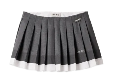 MIU MIU Women's Knit and Poplin Pleated Mini Skirt "Slate Grey/White"