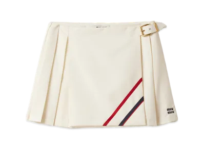 MIU MIU Women's Pleated Mohair Fabric Mini Skirt "Natural"