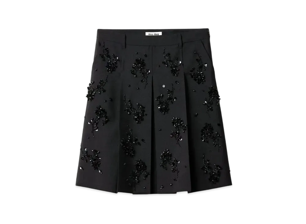 MIUMIU Embroidered Kid Mohair Skirt "Black"