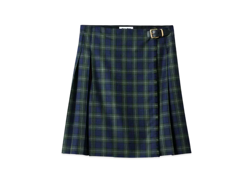 MIUMIU Pleated Tartan Skirt "Khaki"