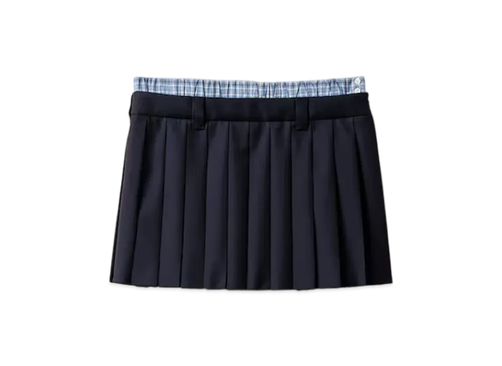 MIUMIU Women's Pleated Batavia Miniskirt "Navy"