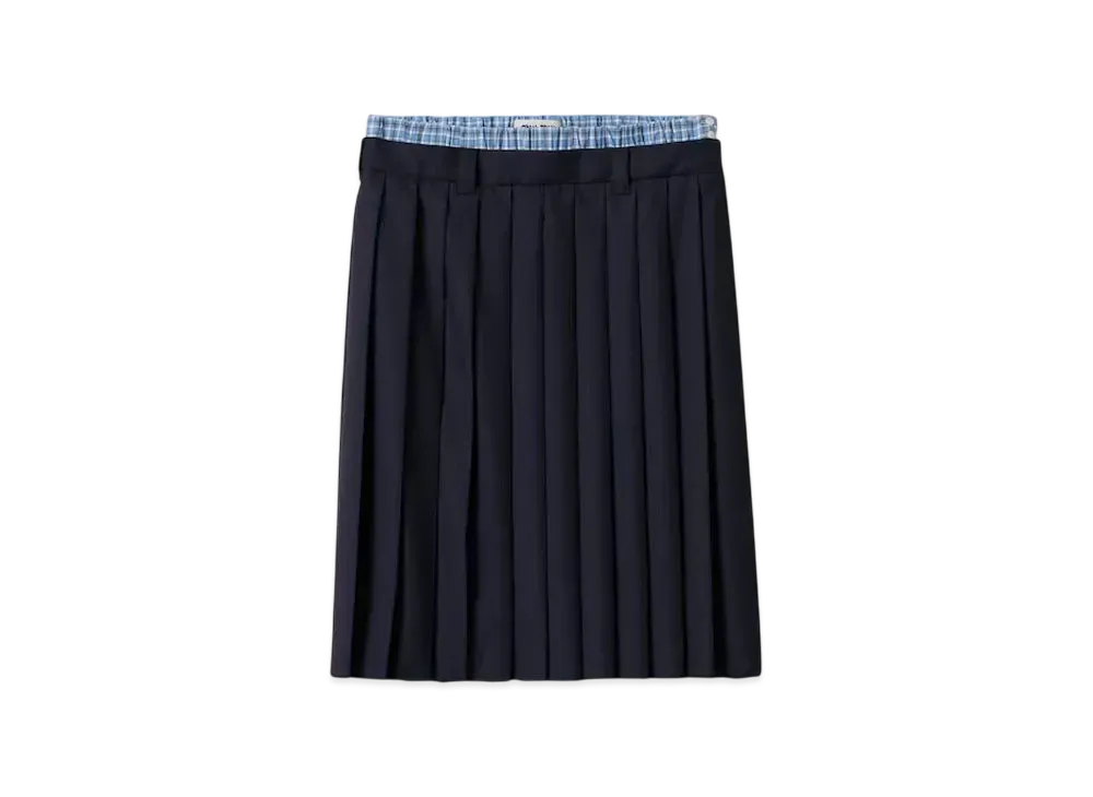 MIUMIU Women's Pleated Batavia Midi-Skirt "Navy"