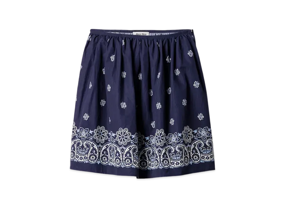 MIUMIU Women's Printed Slubbed Poplin Skirt "Navy/White"