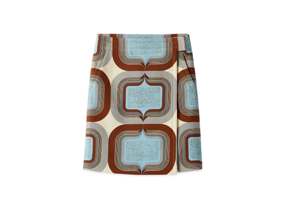 MIUMIU Women's Printed Natte Skirt "Ivory/Sky Blue"