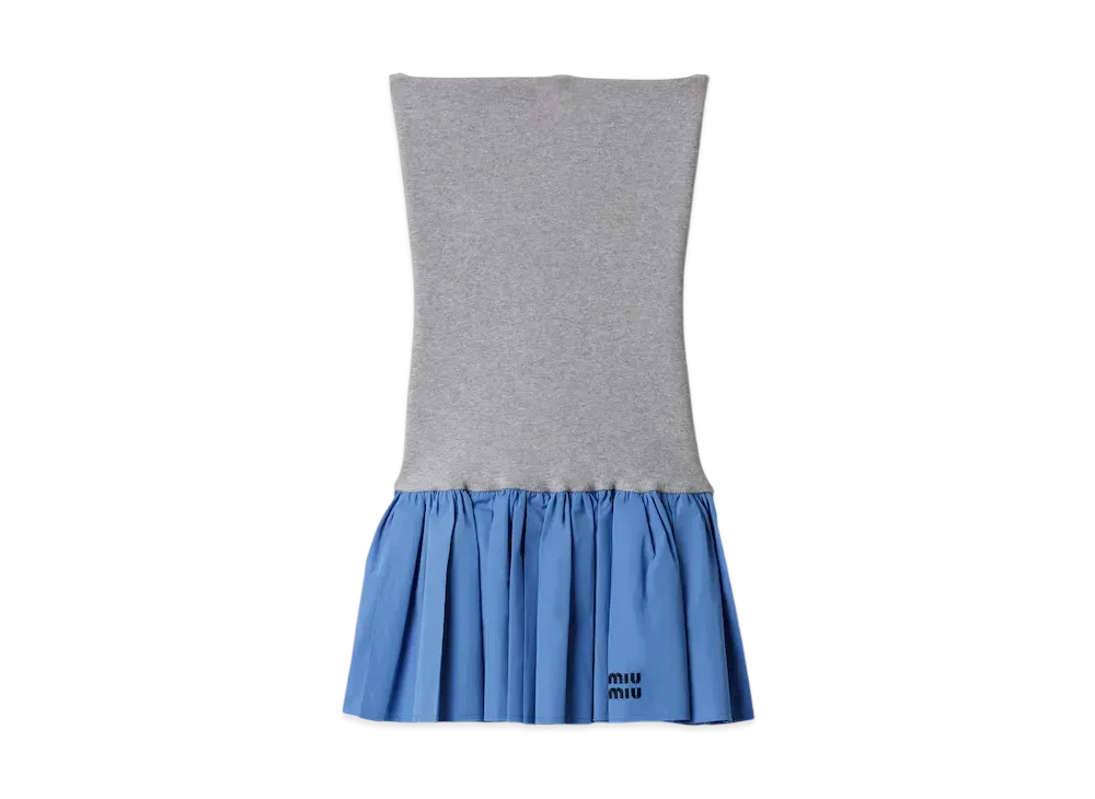 MIUMIU Women's Poplin and Jersey Miniskirt "Gray/Periwinkle Blue"