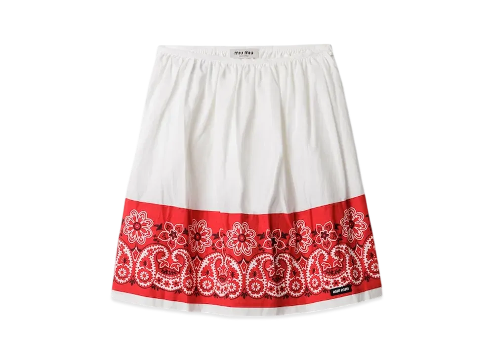 MIUMIU Women's Slubbed Poplin Skirt With Print "White/Red"