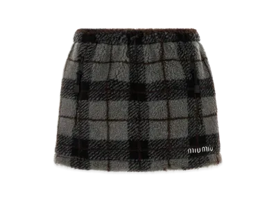 MIU MIU Women's Embroidered Teddy Fabric Mini Skirt "Checked"